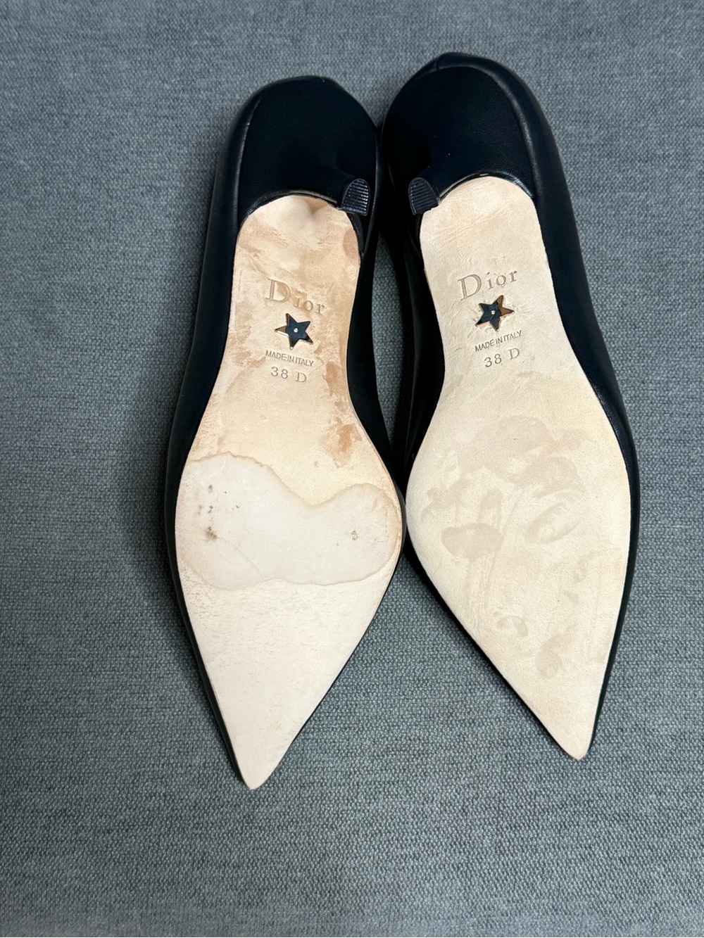 Dior Black Pointed Toe Flats with Gold CD Emblems - Picture 3 of 4